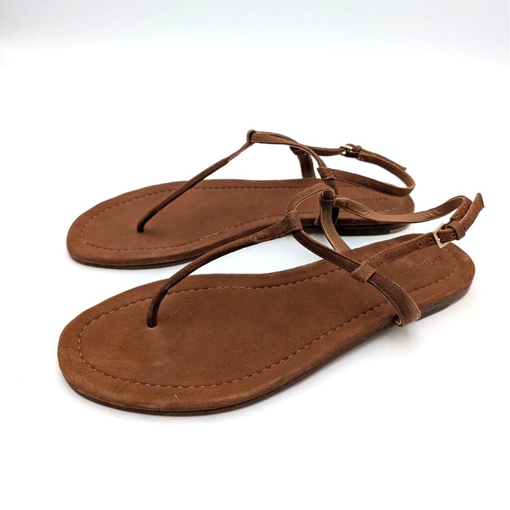 Reformation Thea T-Strap Flat Sandals Women's Toasted Brown Size US11 EU41